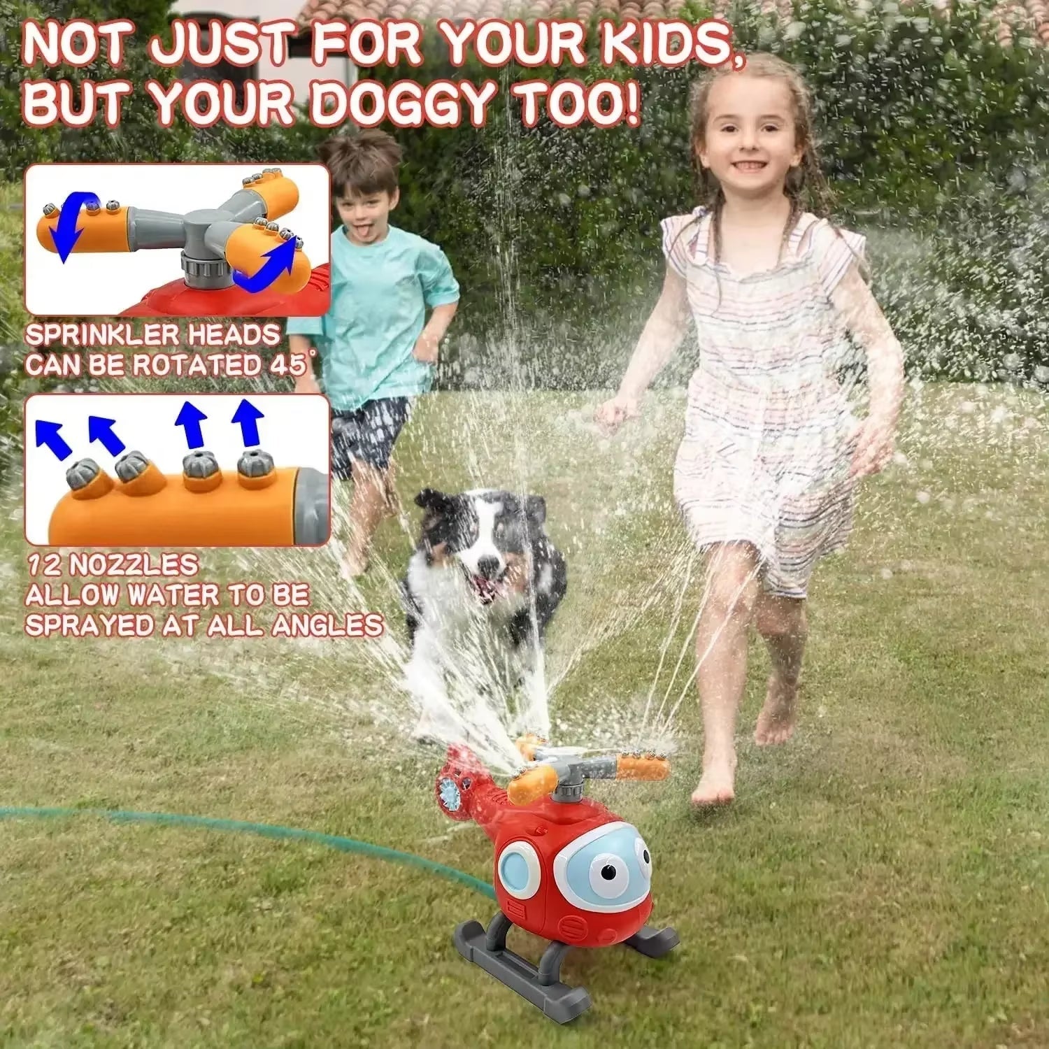 2 in 1 Outdoor Water Spray Sprinkler Baseball Set for Kids & Toddlers Helicopter Hydrant Water Spray Toy with 2 Sprinkler Heads - FLUFFI
