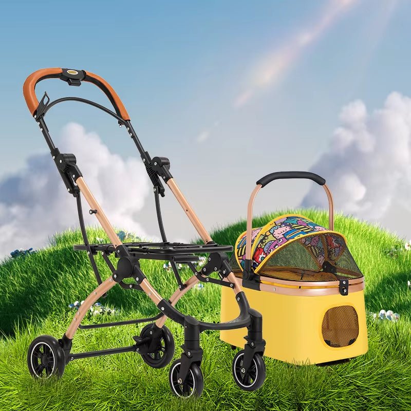 2 In1 Pet Stroller for Medium/Large Dog/Cat One Click Folding Portable Dog Bassinet Detachable Pet Trolly Cart with Canopy Brake - FLUFFI
