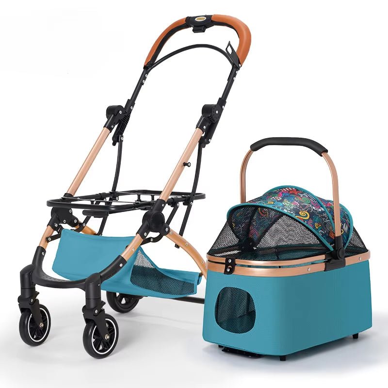 2 In1 Pet Stroller for Medium/Large Dog/Cat One Click Folding Portable Dog Bassinet Detachable Pet Trolly Cart with Canopy Brake - FLUFFI