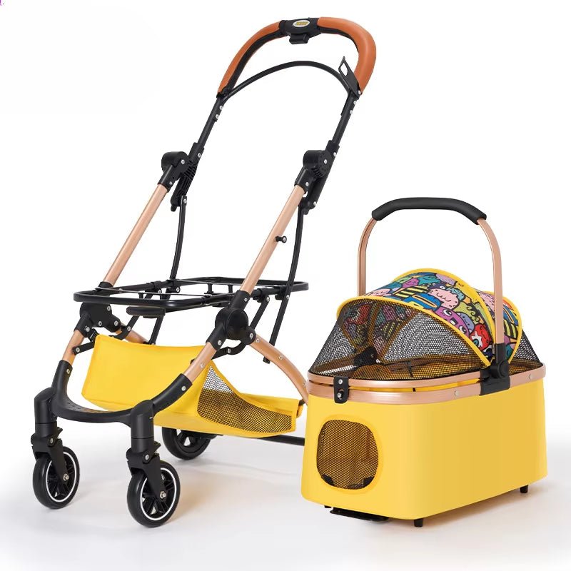 2 In1 Pet Stroller for Medium/Large Dog/Cat One Click Folding Portable Dog Bassinet Detachable Pet Trolly Cart with Canopy Brake - FLUFFI