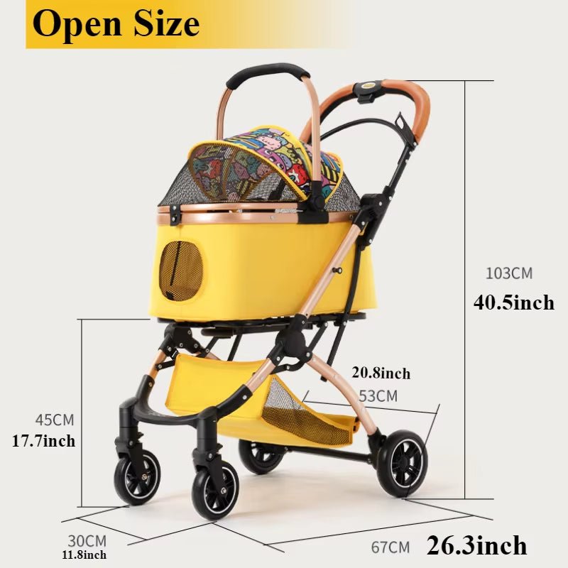 2 In1 Pet Stroller for Medium/Large Dog/Cat One Click Folding Portable Dog Bassinet Detachable Pet Trolly Cart with Canopy Brake - FLUFFI