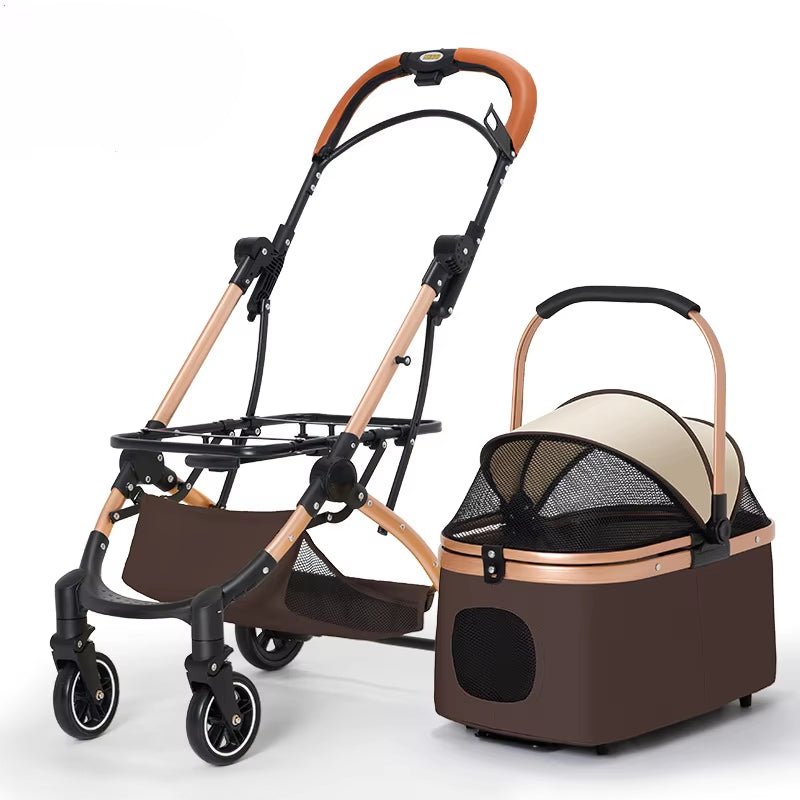 2 In1 Pet Stroller for Medium/Large Dog/Cat One Click Folding Portable Dog Bassinet Detachable Pet Trolly Cart with Canopy Brake - FLUFFI