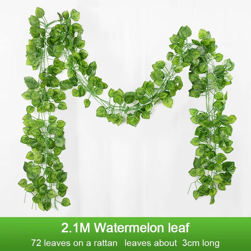 2.1M Artificial Plant Green Ivy Leaf Garland Silk Wall Hanging Vine Home Garden Decoration Wedding Party DIY Fake Wreath Leaves - FLUFFI