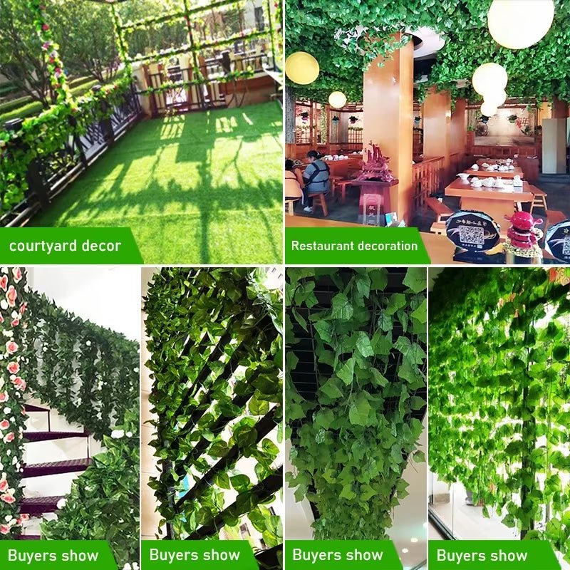 2.1M Artificial Plant Green Ivy Leaf Garland Silk Wall Hanging Vine Home Garden Decoration Wedding Party DIY Fake Wreath Leaves - FLUFFI