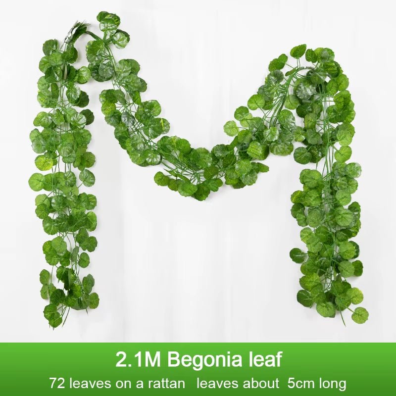 2.1M Artificial Plant Green Ivy Leaf Garland Silk Wall Hanging Vine Home Garden Decoration Wedding Party DIY Fake Wreath Leaves - FLUFFI