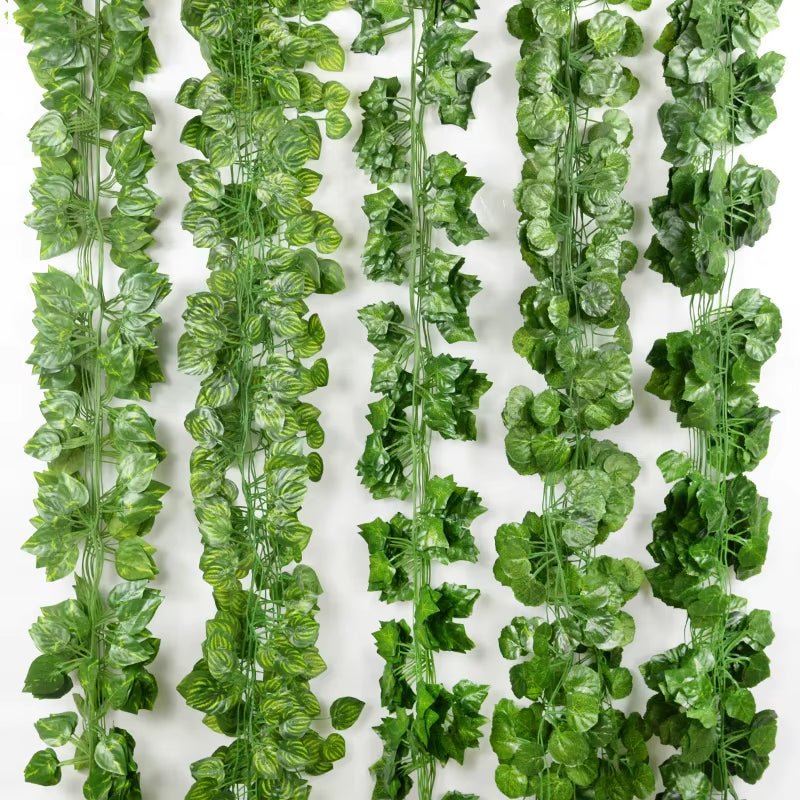 2.1M Artificial Plant Green Ivy Leaf Garland Silk Wall Hanging Vine Home Garden Decoration Wedding Party DIY Fake Wreath Leaves - FLUFFI