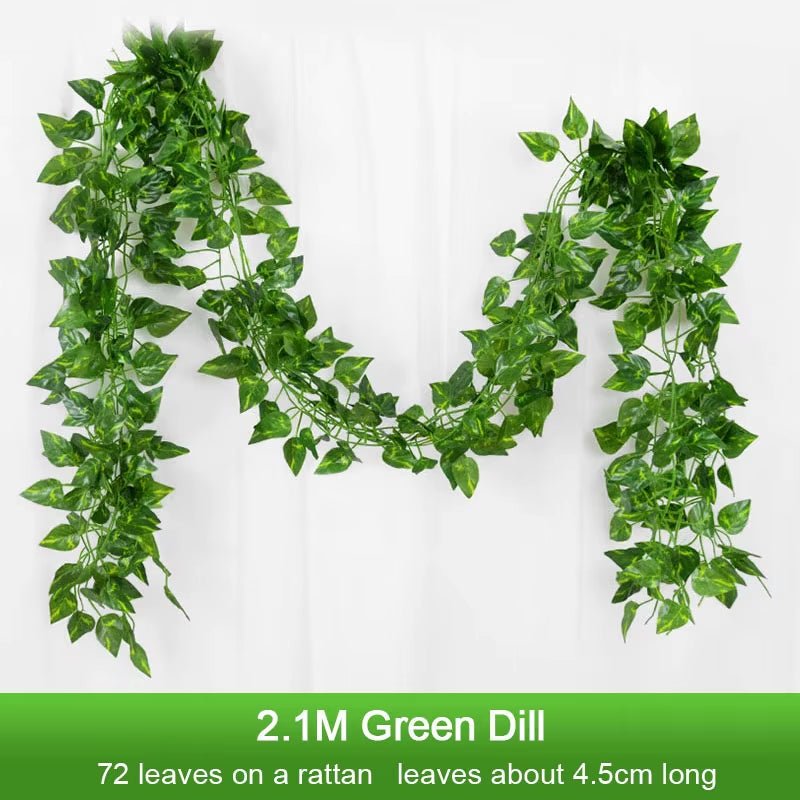 2.1M Artificial Plant Green Ivy Leaf Garland Silk Wall Hanging Vine Home Garden Decoration Wedding Party DIY Fake Wreath Leaves - FLUFFI
