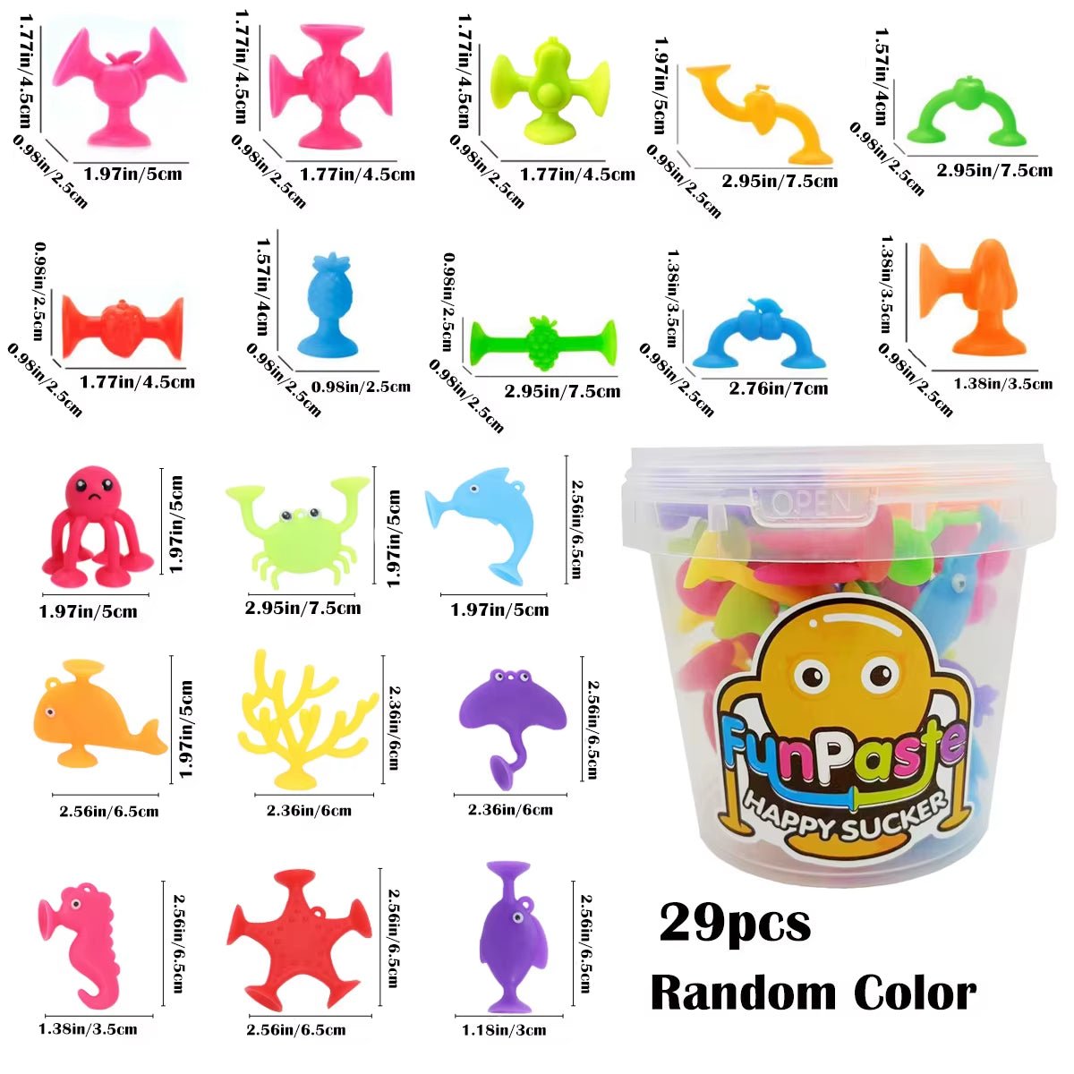 29Pcs Sea Animals & Fruits Suction Cup Toys, with Bucket for Storage, Construction - FLUFFI