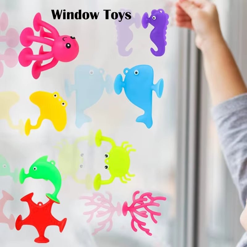 29Pcs Sea Animals & Fruits Suction Cup Toys, with Bucket for Storage, Construction - FLUFFI