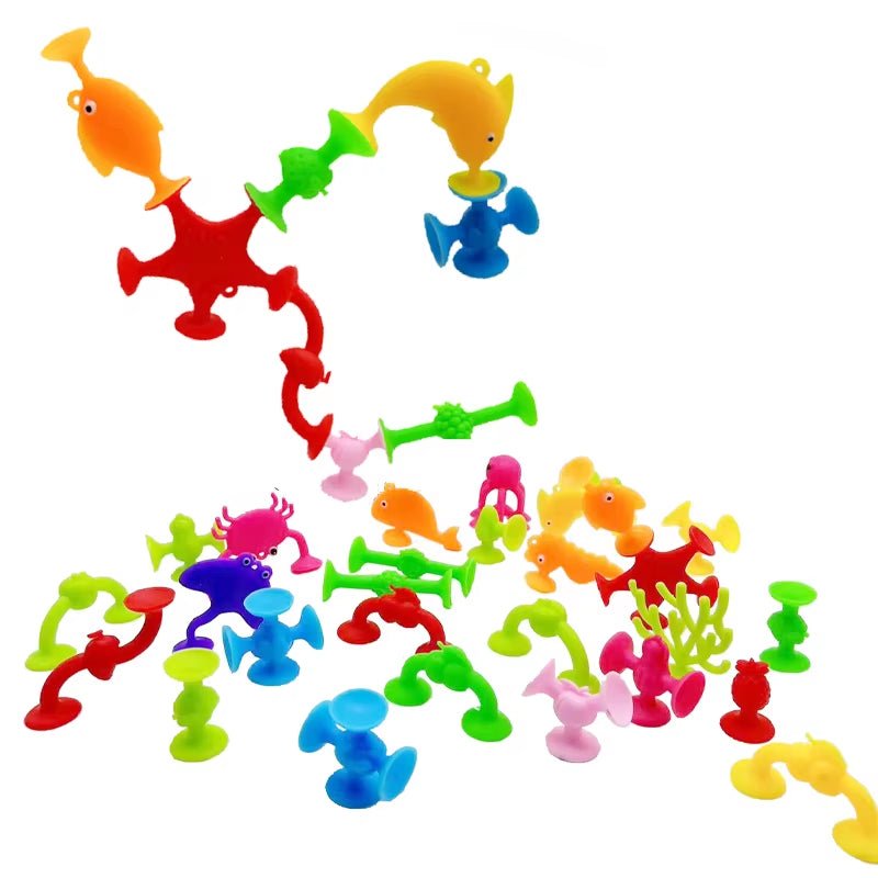 29Pcs Sea Animals & Fruits Suction Cup Toys, with Bucket for Storage, Construction - FLUFFI