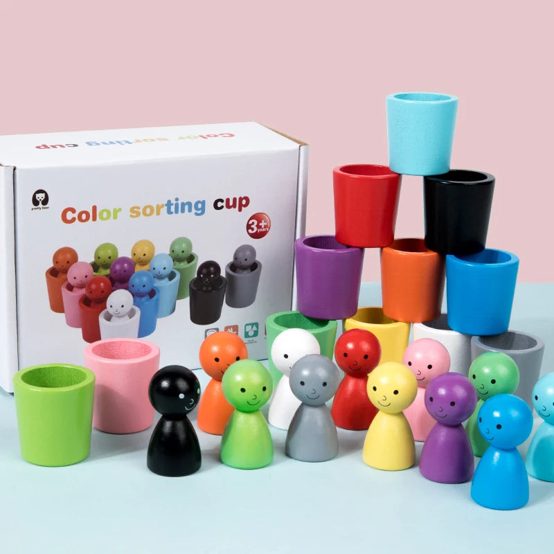  Color Sorting Cup | Montessori | Matching Sensory | Wooden Peg Dolls 