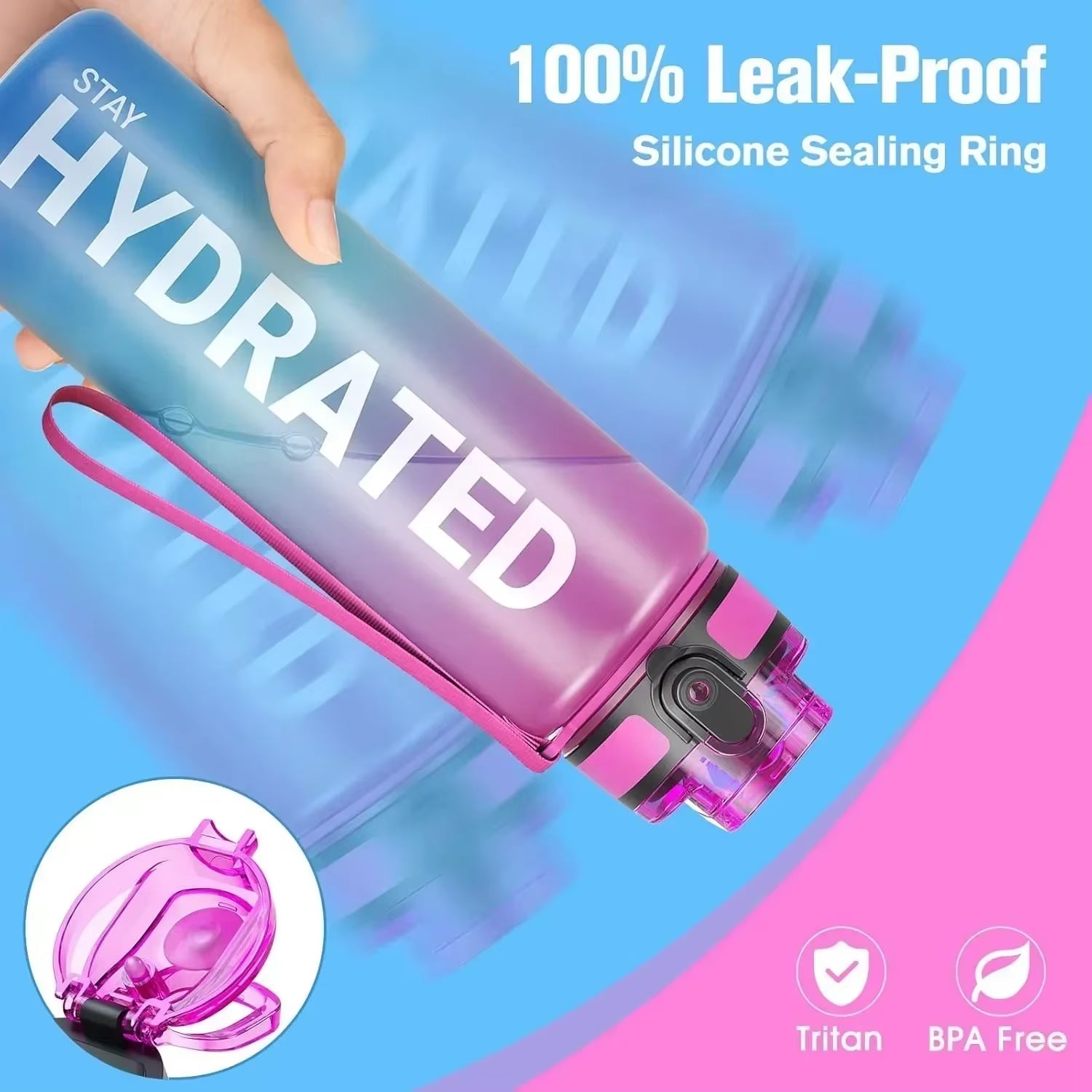 32Oz Water Bottle Motivational Sport Water Bottle Leakproof Drinking Bottles Outdoor Sports Travel Kettle Drinking Water Bottle - FLUFFI