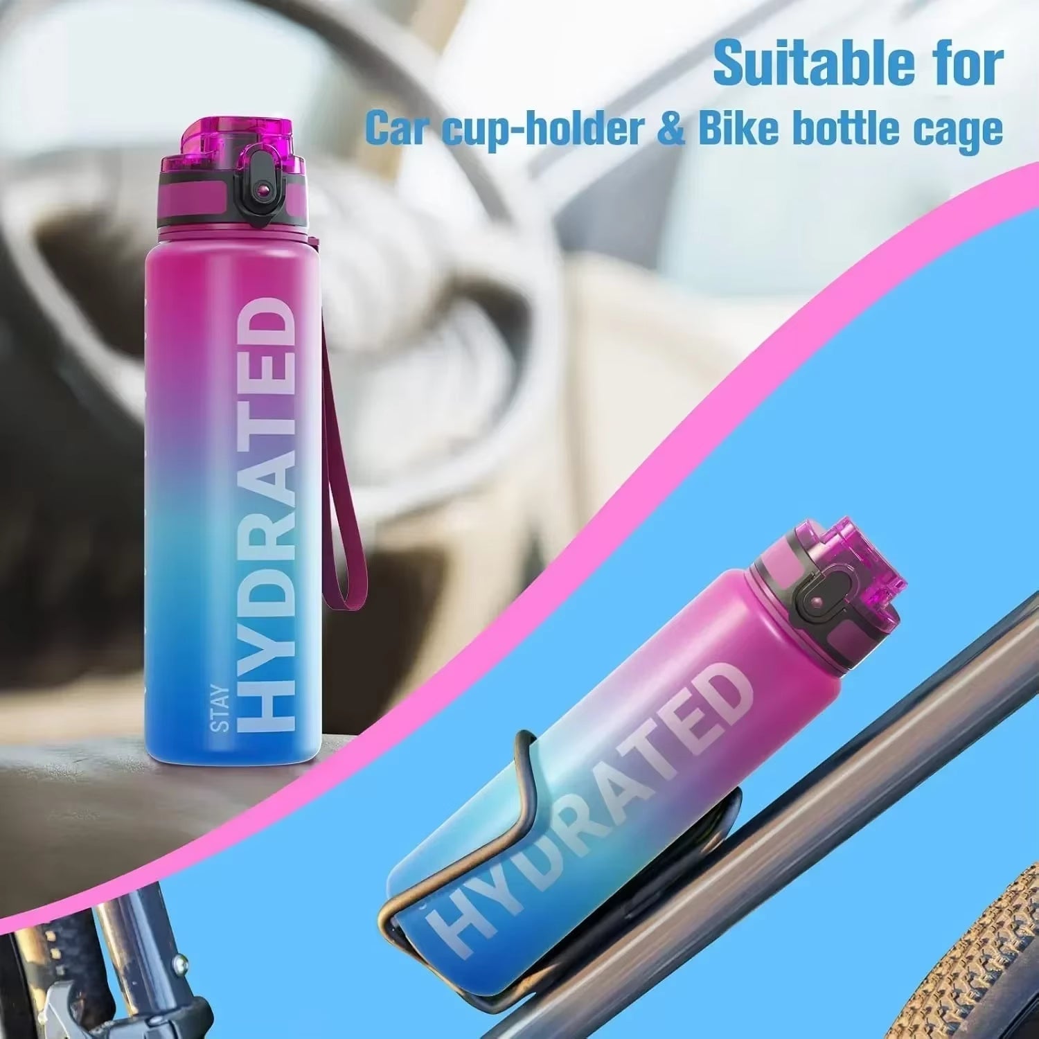32Oz Water Bottle Motivational Sport Water Bottle Leakproof Drinking Bottles Outdoor Sports Travel Kettle Drinking Water Bottle - FLUFFI