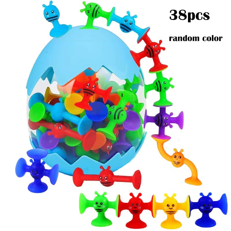 38Pcs Bees Suction Cup Toys with Dinosaur Eggshell Storage, Bath Window Travel Toys,Parent - Child Interactive - FLUFFI
