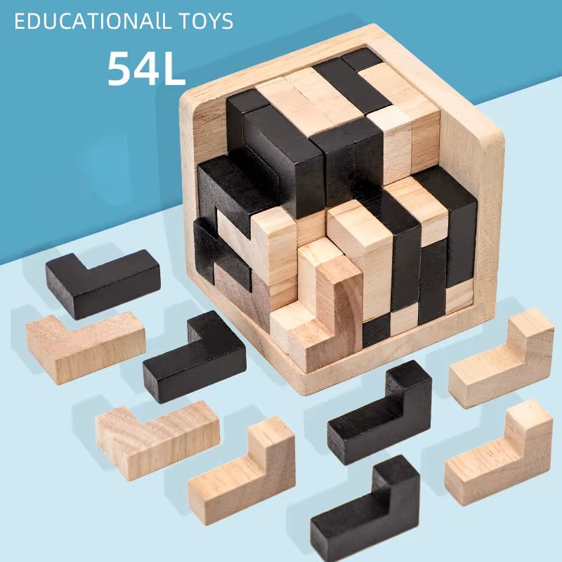 3D Wooden Puzzles IQ Toy 54Pcs L/ 54Pcs TH Shape Cube Educational Toys for Puzzle Enthusiasts, Intellectual Game - FLUFFI
