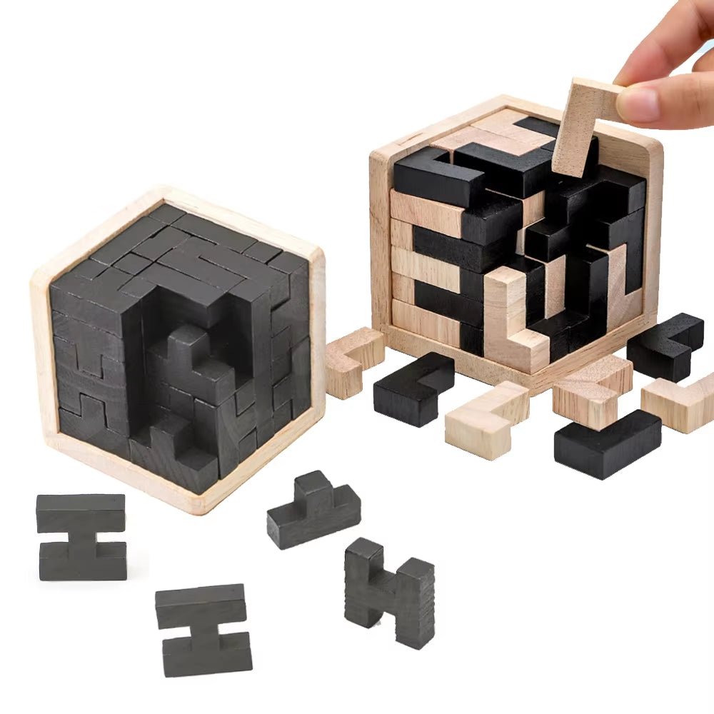 3D Wooden Puzzles IQ Toy 54Pcs L/ 54Pcs TH Shape Cube Educational Toys for Puzzle Enthusiasts, Intellectual Game - FLUFFI