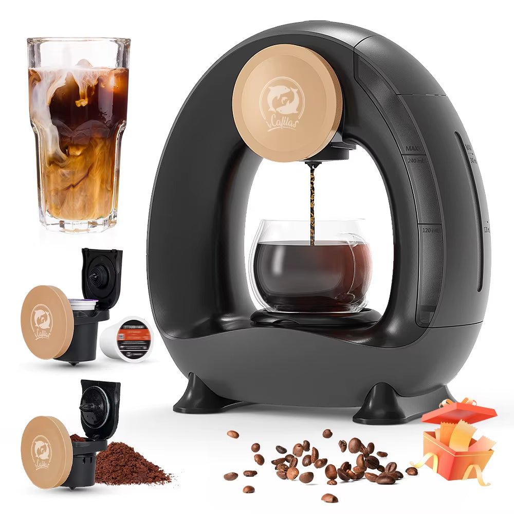 4 - 8 Oz Single Serve Coffee Maker 2 in 1 Americano Mini Coffee Machine Compatible with Coffee Ground &K Cup,Automatic Drip Coffee - FLUFFI