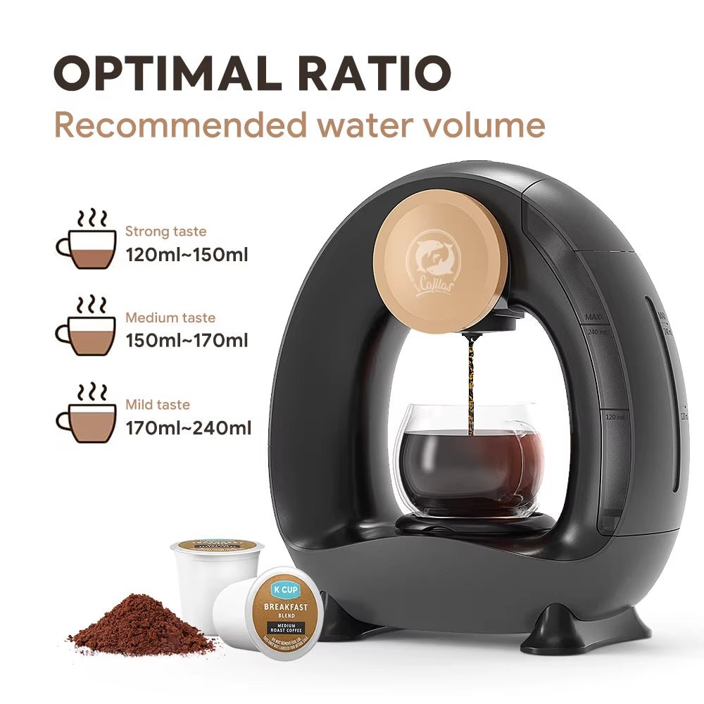 4 - 8 Oz Single Serve Coffee Maker 2 in 1 Americano Mini Coffee Machine Compatible with Coffee Ground &K Cup,Automatic Drip Coffee - FLUFFI