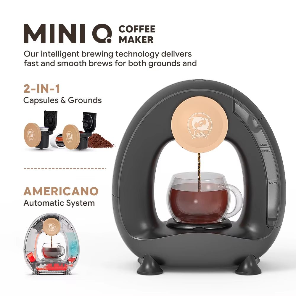 4 - 8 Oz Single Serve Coffee Maker 2 in 1 Americano Mini Coffee Machine Compatible with Coffee Ground &K Cup,Automatic Drip Coffee - FLUFFI