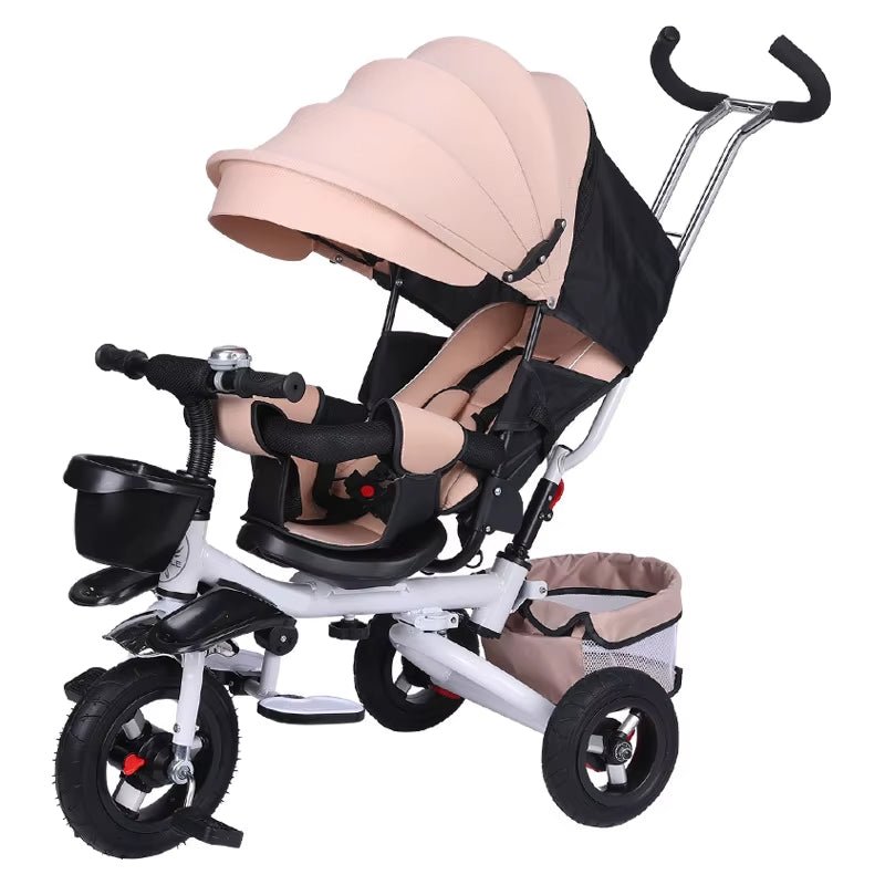 4 in 1 Folding Kids Trike Sit & Lying Toddler Stroller with Large Canopy Tricycle Dual Brake 3 - Gear Adjustable Backrest Portable - FLUFFI