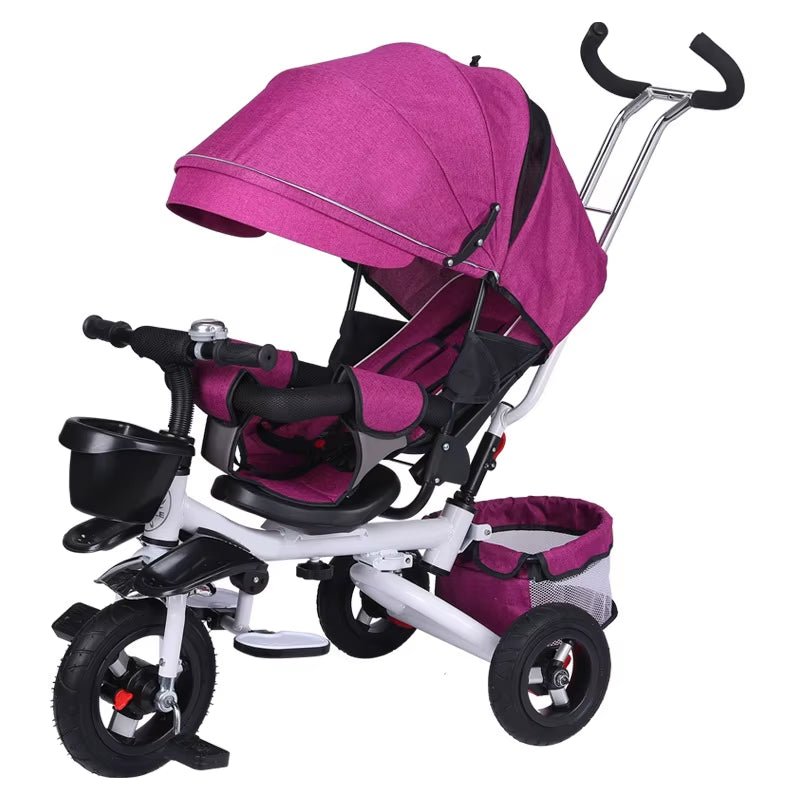 4 in 1 Folding Kids Trike Sit & Lying Toddler Stroller with Large Canopy Tricycle Dual Brake 3 - Gear Adjustable Backrest Portable - FLUFFI