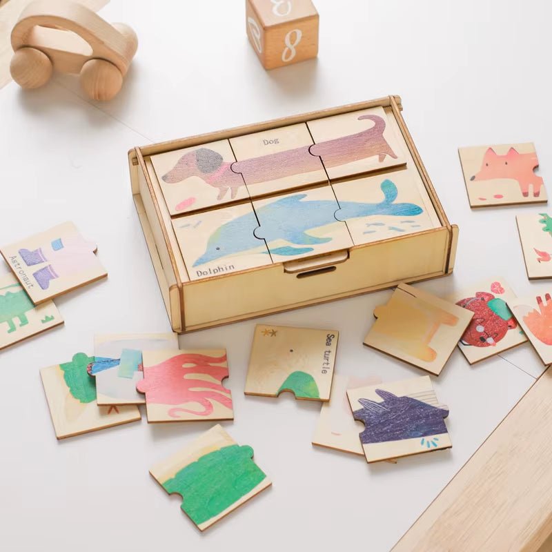 48Piece 3D Wooden Puzzle Montessori Toy Cartoon Animal Puzzle Toy for Children Training Cognitive Educational Learn Toys Gifts - FLUFFI