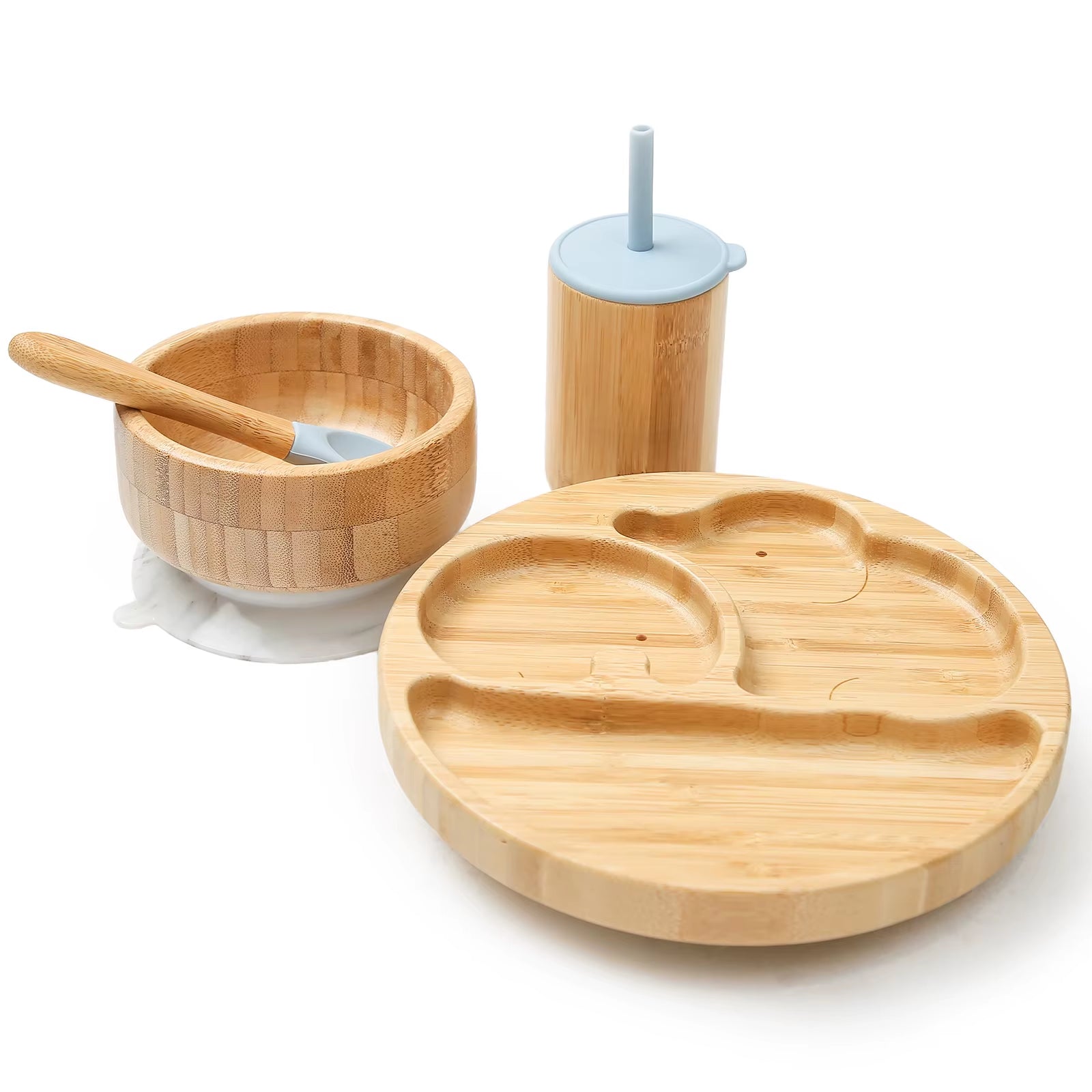 4Pcs Children'S Tableware Suction Plate Bowl Baby Dishes Baby Feeding Dishes Spoon Fork Sets Bamboo Plate for Kids Tableware - FLUFFI