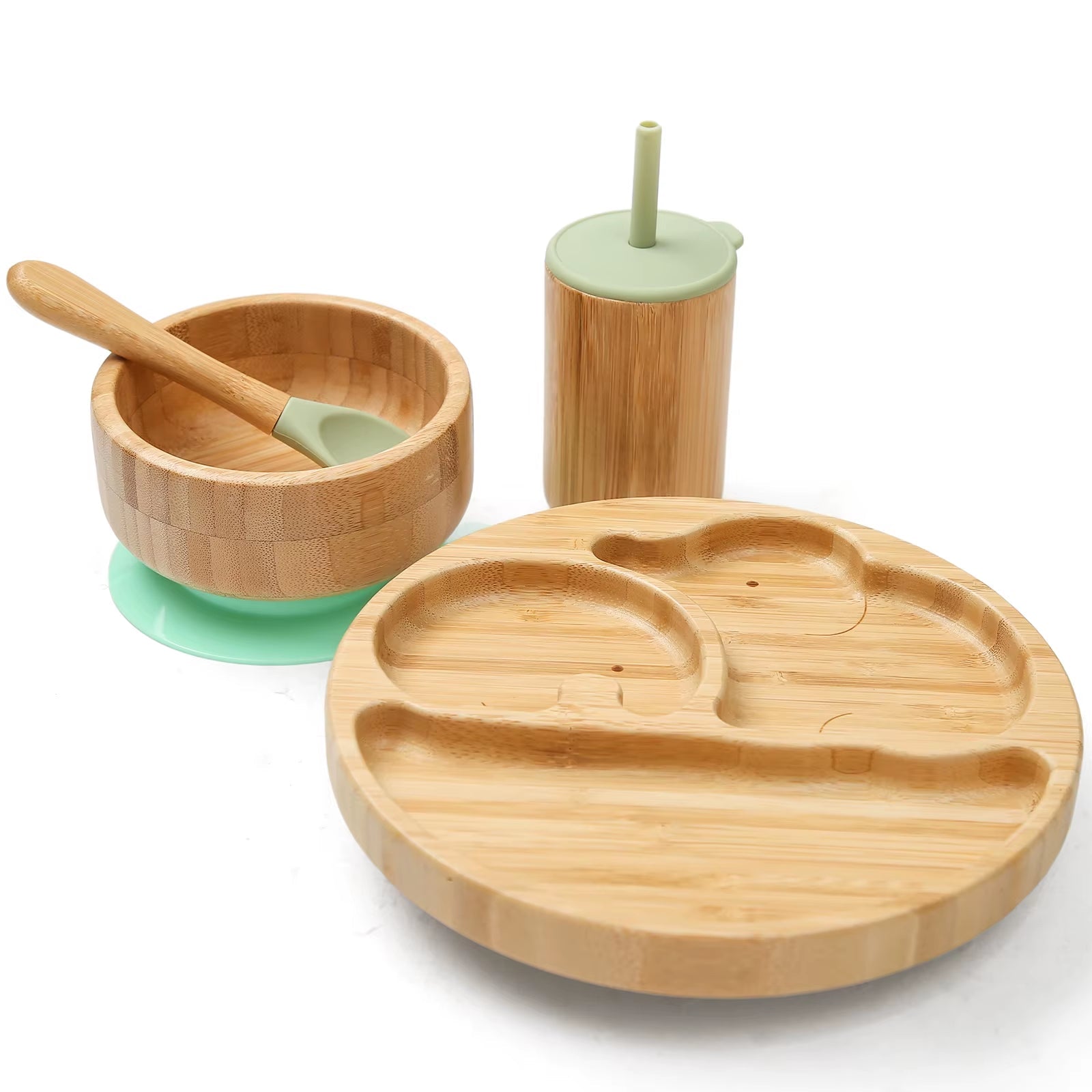 4Pcs Children'S Tableware Suction Plate Bowl Baby Dishes Baby Feeding Dishes Spoon Fork Sets Bamboo Plate for Kids Tableware - FLUFFI