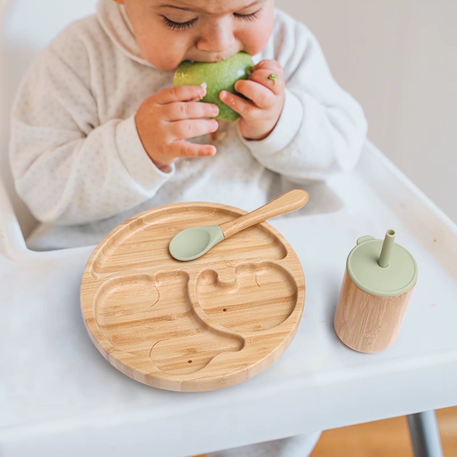 4Pcs Children'S Tableware Suction Plate Bowl Baby Dishes Baby Feeding Dishes Spoon Fork Sets Bamboo Plate for Kids Tableware - FLUFFI