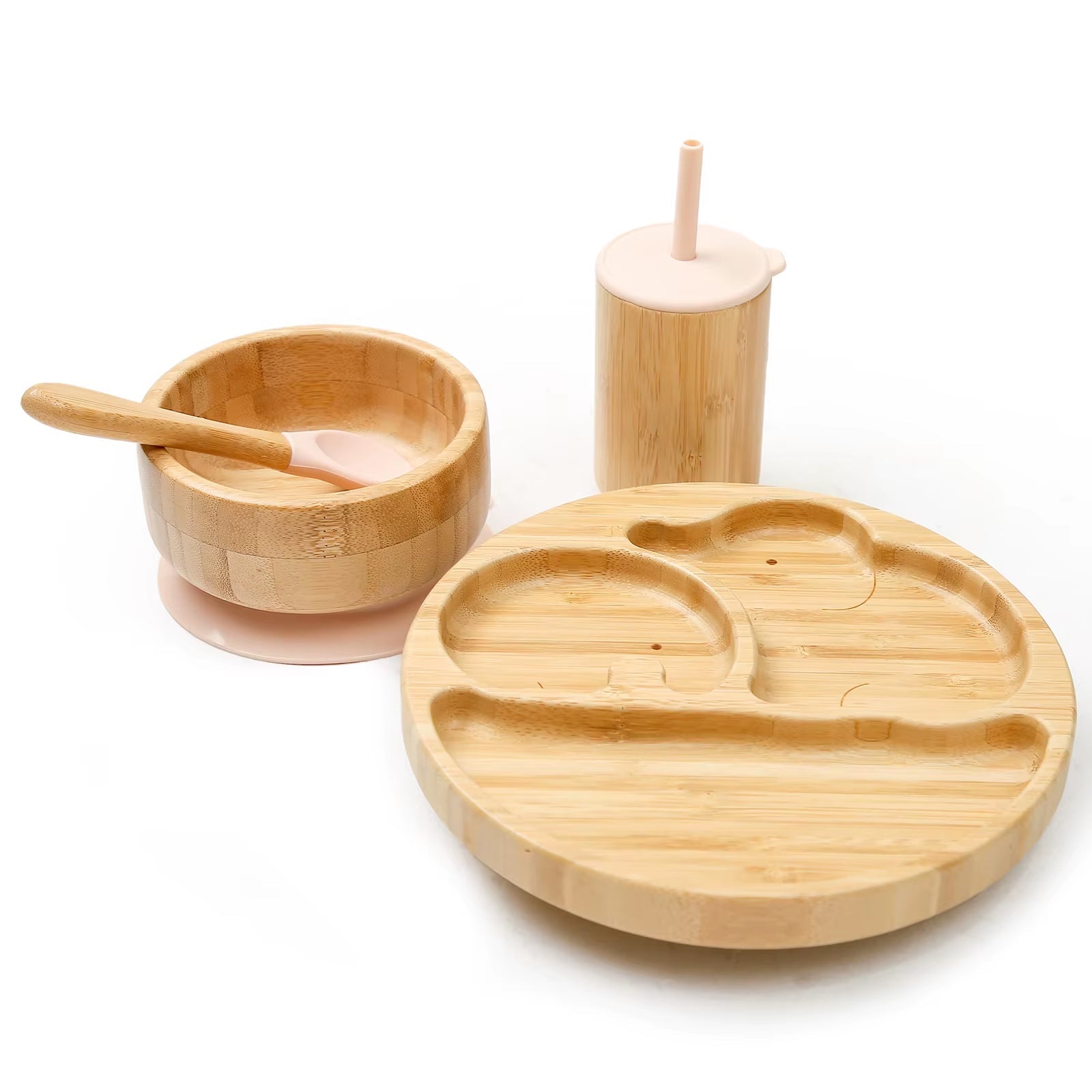 4Pcs Children'S Tableware Suction Plate Bowl Baby Dishes Baby Feeding Dishes Spoon Fork Sets Bamboo Plate for Kids Tableware - FLUFFI