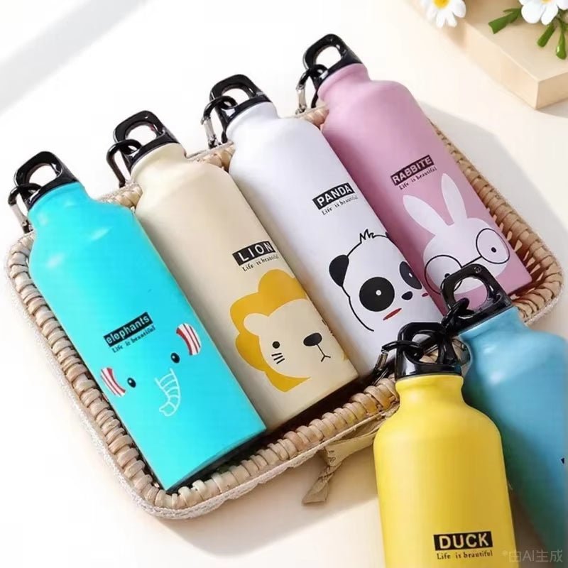 500ML Animal Pattern Outdoor Sports Aluminum Water Bottle Portable Water Cup Mountaineering Buckle Small Mouth Single Layer Cup - FLUFFI