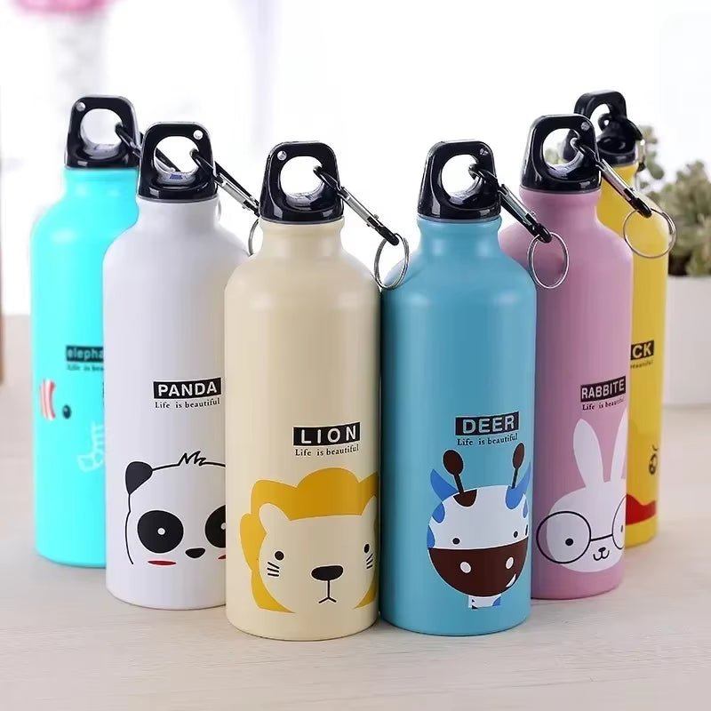 500ML Animal Pattern Outdoor Sports Aluminum Water Bottle Portable Water Cup Mountaineering Buckle Small Mouth Single Layer Cup - FLUFFI