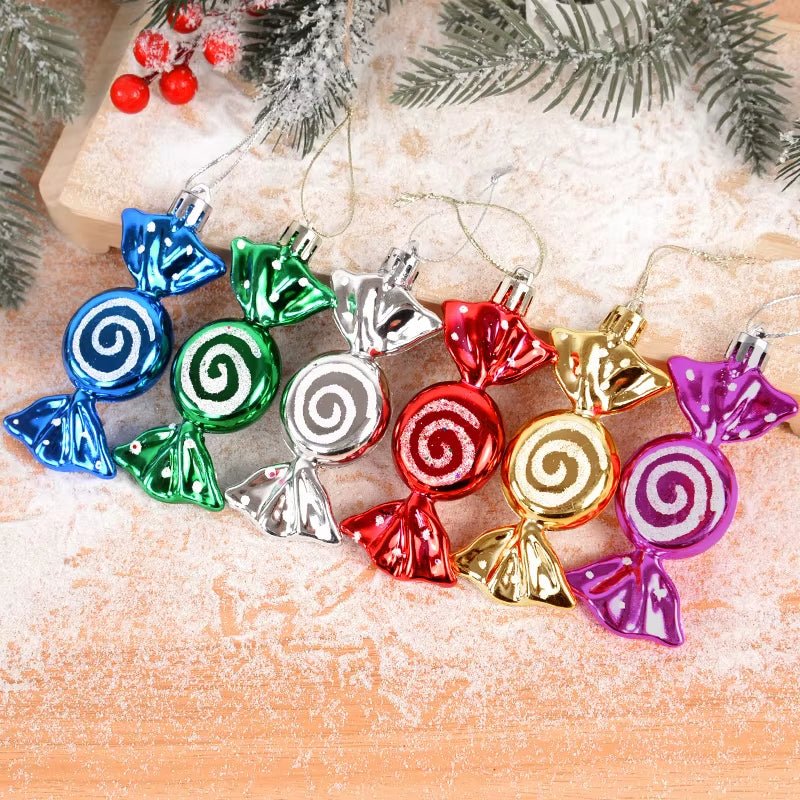 6Pcs/Box Christmas Candy Pendant Xmas Tree Hanging Ornaments Christmas Decorations for Home 2023 Navidad Noel New Year Kids Gift - FLUFFI