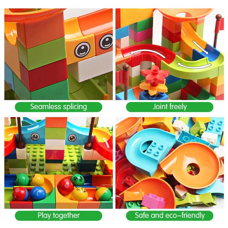 77 - 308PCS Marble Race Run Big Block Compatible City Building Blocks Funnel Slide Blocks DIY Big Bricks Toys for Children Gift - FLUFFI
