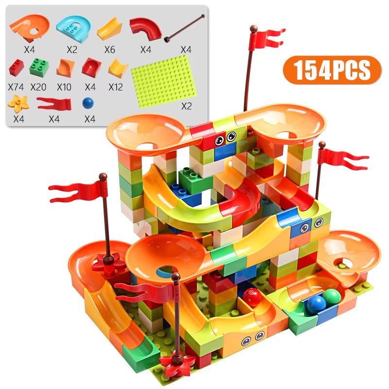 77 - 308PCS Marble Race Run Big Block Compatible City Building Blocks Funnel Slide Blocks DIY Big Bricks Toys for Children Gift - FLUFFI