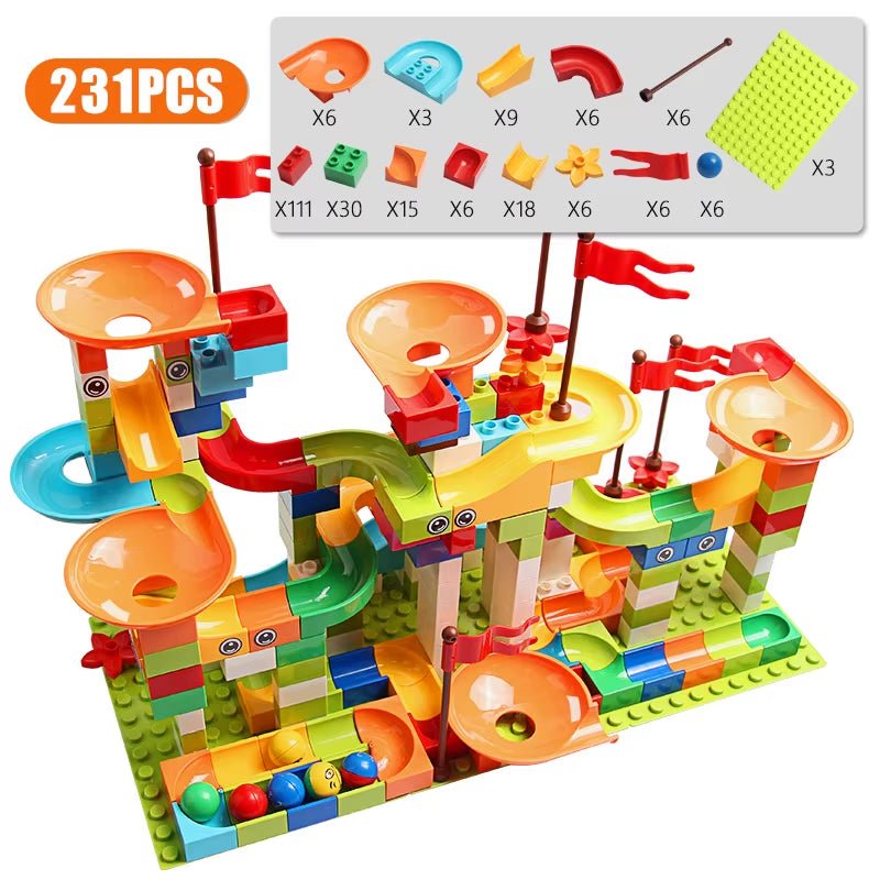 77 - 308PCS Marble Race Run Big Block Compatible City Building Blocks Funnel Slide Blocks DIY Big Bricks Toys for Children Gift - FLUFFI