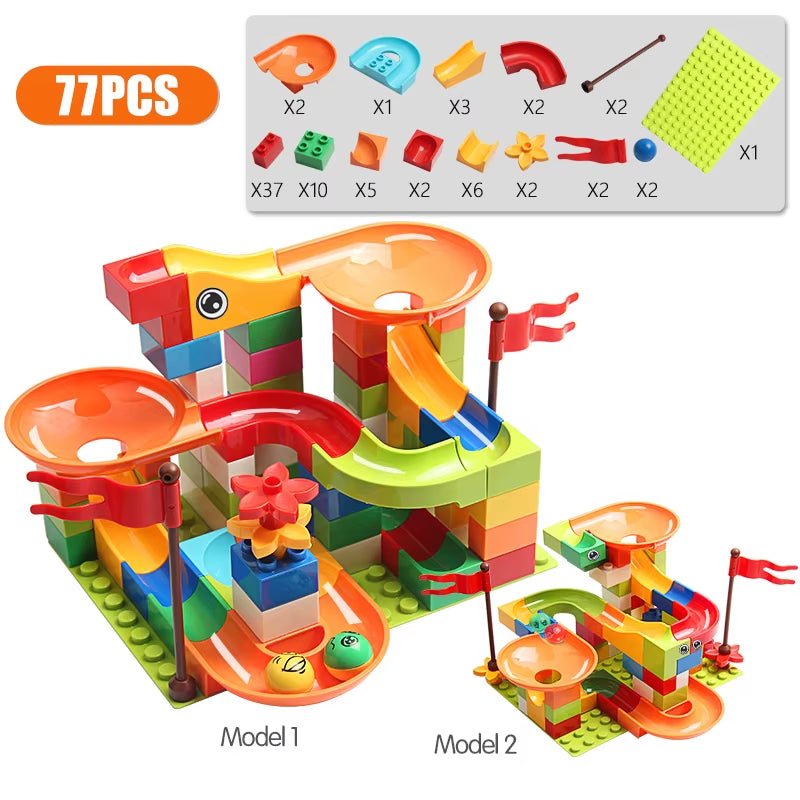 77 - 308PCS Marble Race Run Big Block Compatible City Building Blocks Funnel Slide Blocks DIY Big Bricks Toys for Children Gift - FLUFFI