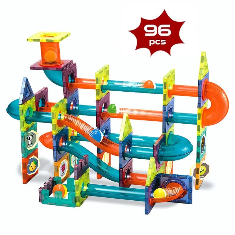 96PCS Magnetic Constructor Marble Race Run Track Magnet Blocks Model Building Bricks Educational Toys for Children Gifts - FLUFFI
