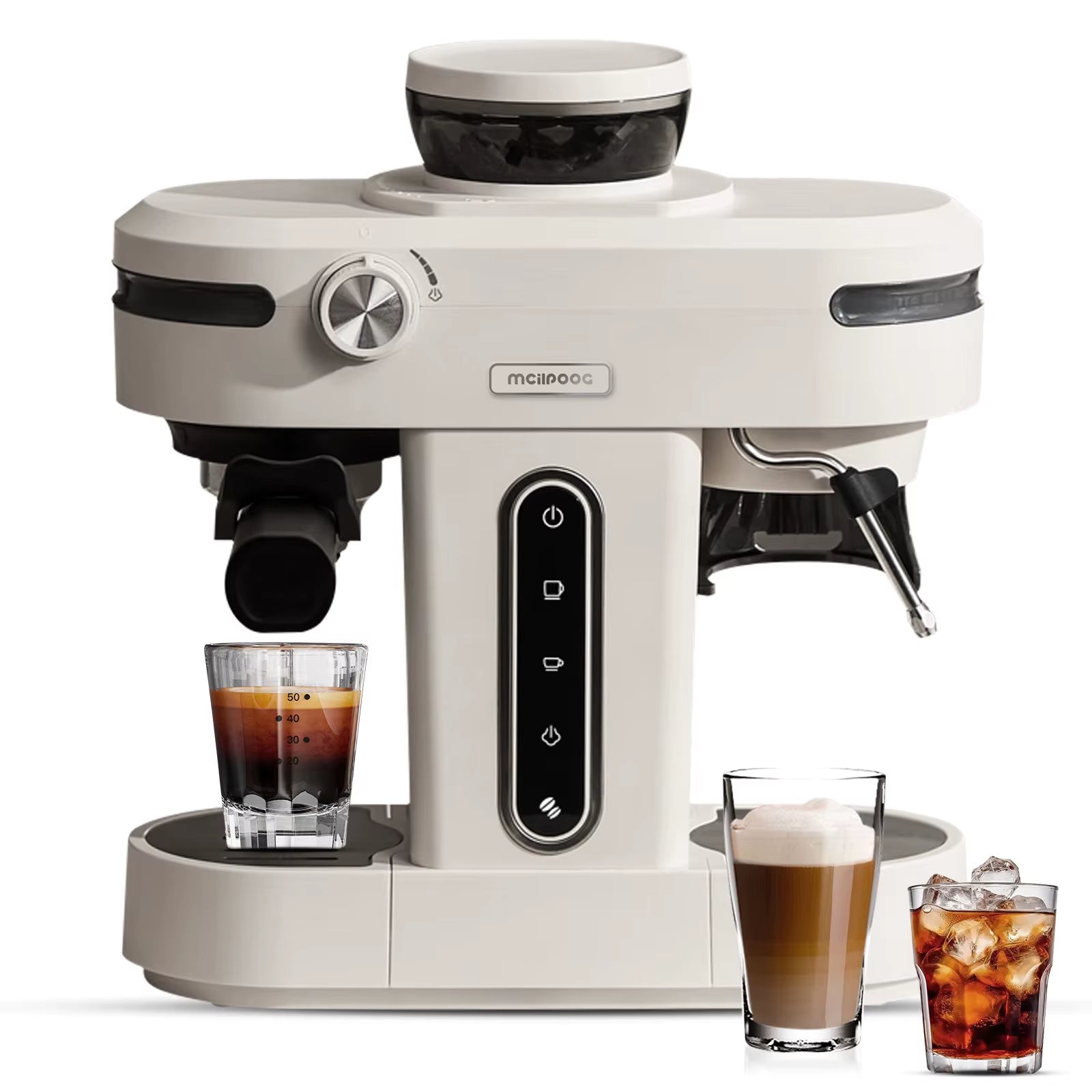 AC510 19Bar Semi Automatic Coffee Espresso Machine with Grinder & Steam Wand Espresso Maker - FLUFFI
