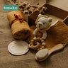 Baby Bath Set Kid Monthly Milestones Card Baby Bath Towel Cotton Blanket Brush Crochet Animal Doll Rattle Christmas Present Gift - FLUFFI