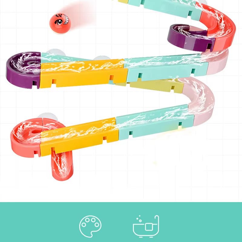 Baby Bath Toys DIY Marble Race Run Assembling Track Bathroom Bathtub Kids Play Water Spray Toy Set Stacking Cups for Children - FLUFFI