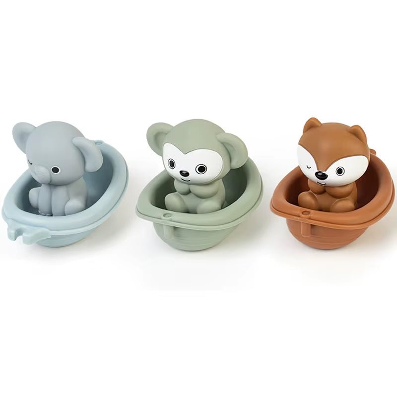 Baby Bath Toys Set - Floating Boats | Silicone Animal Figures - FLUFFI