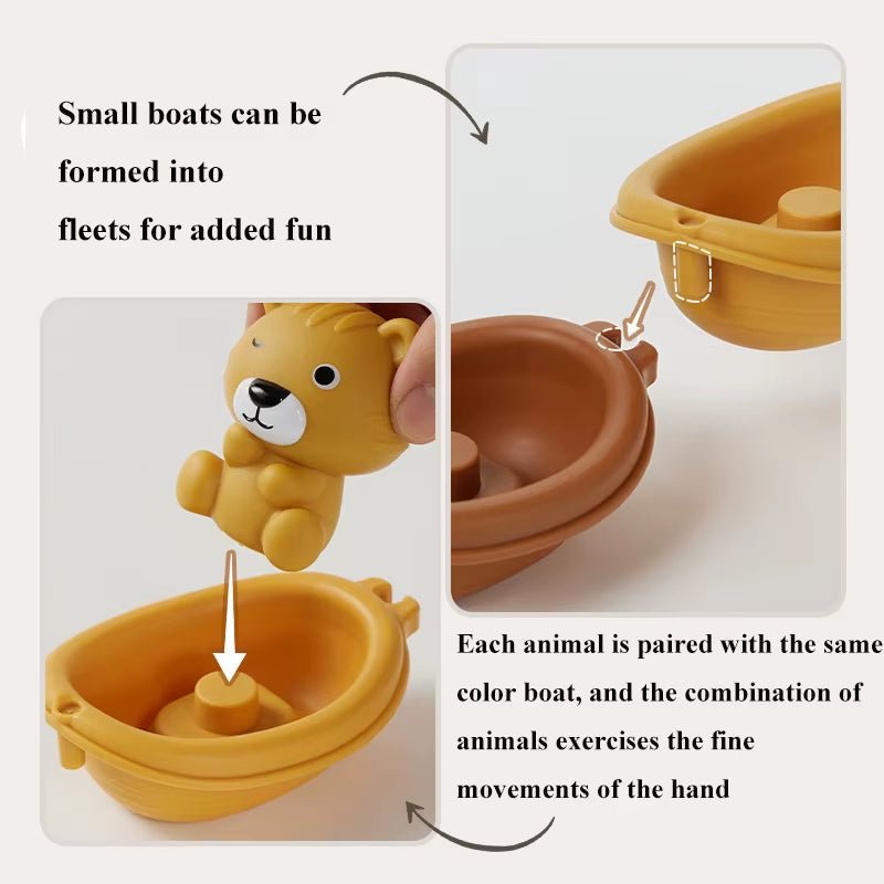 Baby Bath Toys Set - Floating Boats | Silicone Animal Figures - FLUFFI