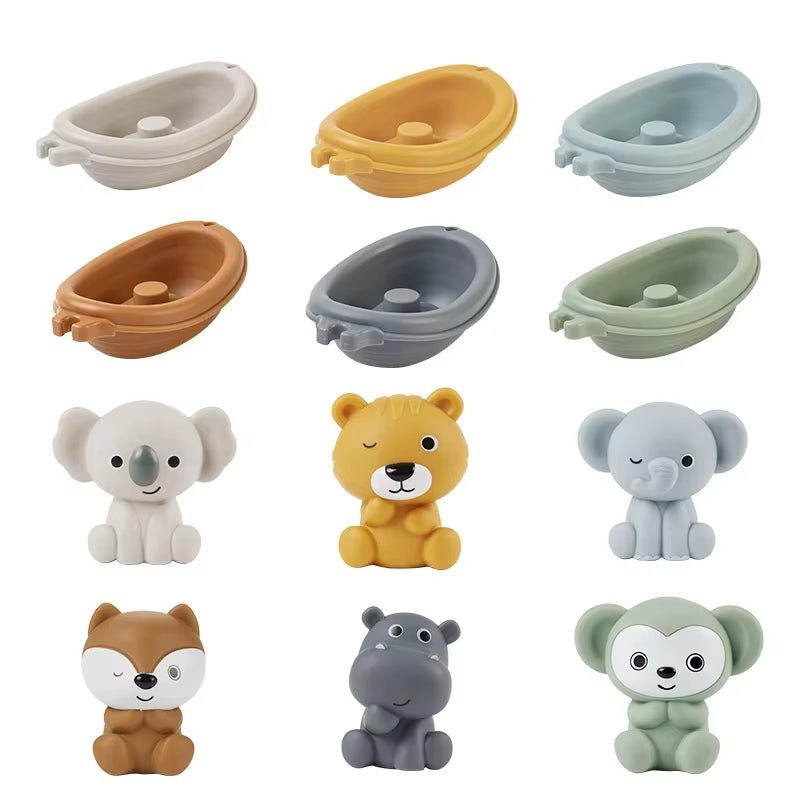 Baby Bath Toys Set - Floating Boats | Silicone Animal Figures - FLUFFI