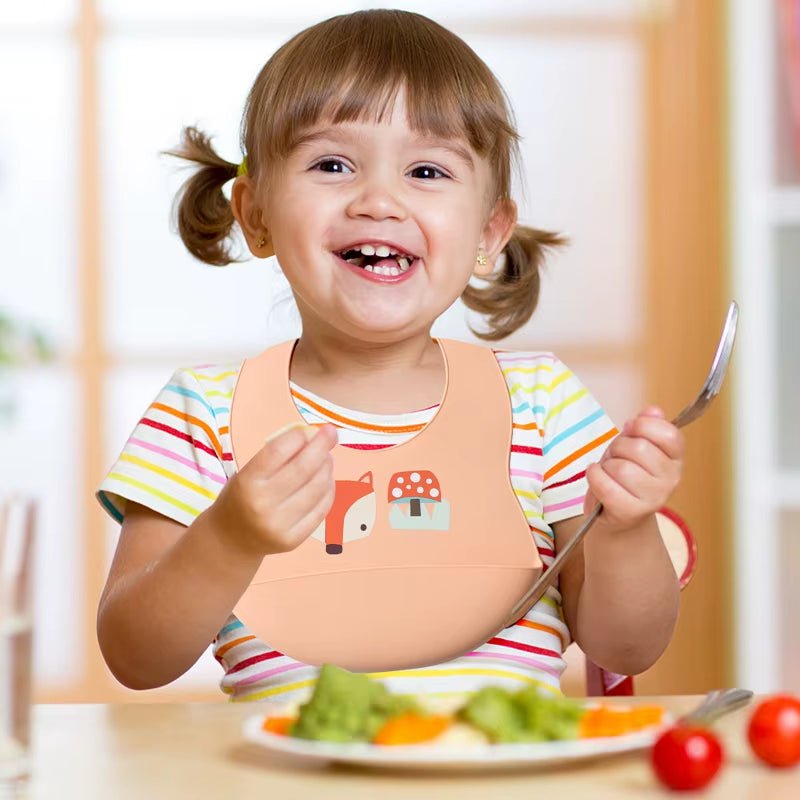 Baby Bib Adjustable Animal Picture Waterproof Saliva Dripping Bibs Soft Edible BPA Free Silicone Saliva Towel Drooling Baby Scar - FLUFFI