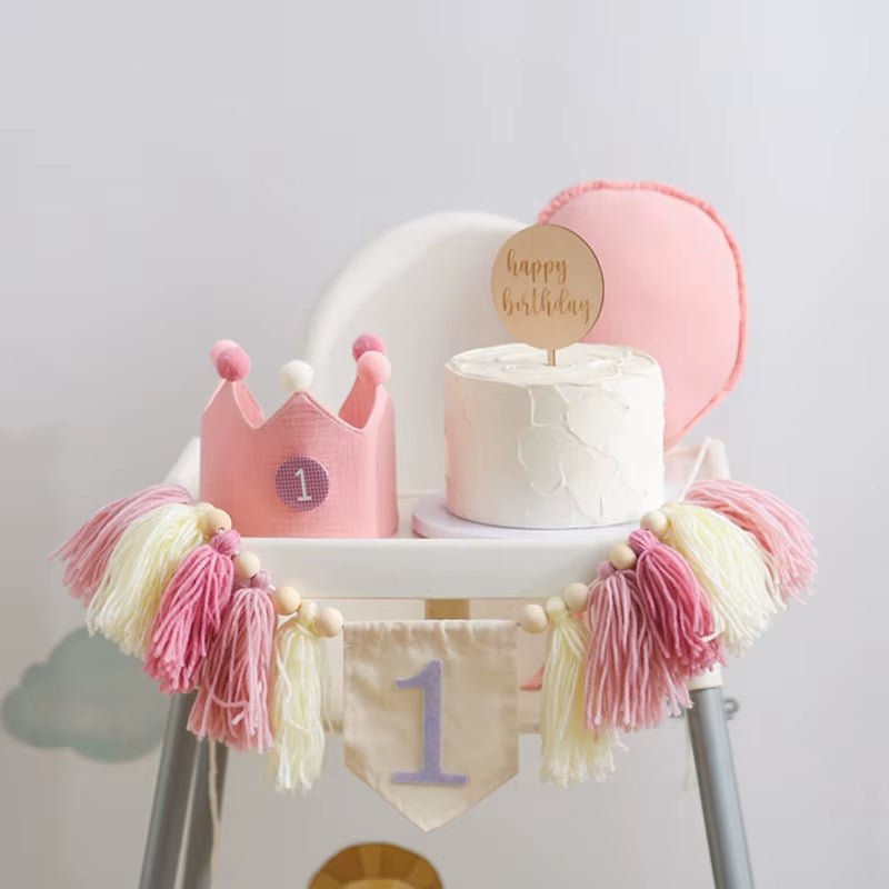 Baby Birthday Party Banner Hat Set Balloon Wall Hanging Ornaments Magic Wand Toy for 1 - 6 Year Kids Party Photography Props Gift - FLUFFI