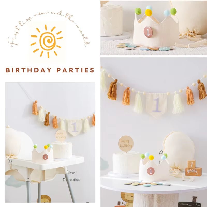Baby Birthday Party Banner Hat Set Balloon Wall Hanging Ornaments Magic Wand Toy for 1 - 6 Year Kids Party Photography Props Gift - FLUFFI