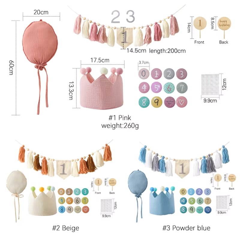Baby Birthday Party Banner Hat Set Balloon Wall Hanging Ornaments Magic Wand Toy for 1 - 6 Year Kids Party Photography Props Gift - FLUFFI