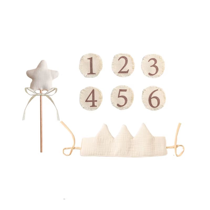 Baby Birthday Party Hat Set Crown Headband Magic Wand Toy Banner Cake Birthday for Kids Party Photography Props 1 - 6 Years Gifts - FLUFFI