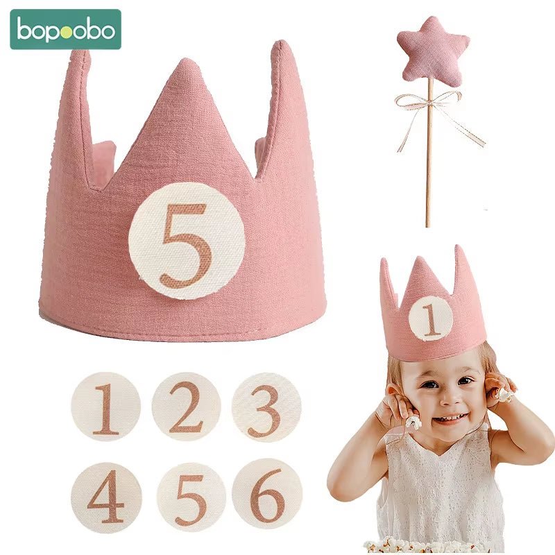 Baby Birthday Party Hat Set Crown Headband Magic Wand Toy Banner Cake Birthday for Kids Party Photography Props 1 - 6 Years Gifts - FLUFFI